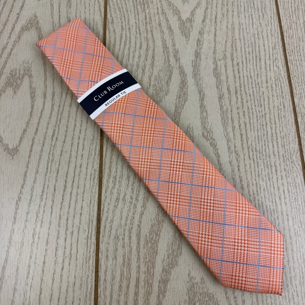 796 Club Room Men's Tie Doherty Plaid 800 Orange $55 Polyester